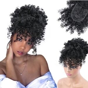 Drawstring Afro Puff Extensions for Women -  Short Curly Color (1B)